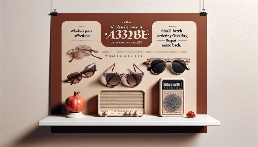 A wide banner featuring a light brown background. On the left, there are three stylish eyeglasses on display, each with a different frame design, rest_1